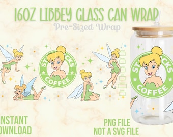 Tinkerbell Libbey Glasverpackung, 16 Unzen Libbey Glasverpackung, 16 Unzen PNG Verpackung, Tinkerbell PNG Verpackung, Tinkerbell PNG, Cartoon Tumbler Wrap