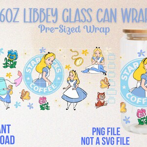Alice in Wonderland Libbey Glass Wrap, 16oz Libbey Glass Can Wrap, Libbey Glass Can Wraps, Alice in Wonderland PNG, Full Size Wraps