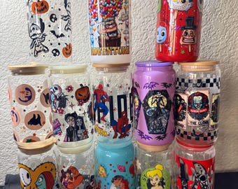 16oz Glass Can With UVDTF, 16oz Glass Cans, Rhinestone Lids, CLEARANCE