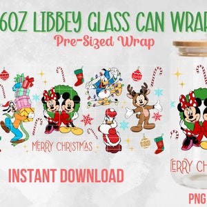 Christmas 16oz Libbey Glass Wrap, Christmas Mickey Mouse, 16oz Libbey Glass Can Wrap, Cartoon Tumbler Wrap, Christmas Mickey PNG, PNG Wraps