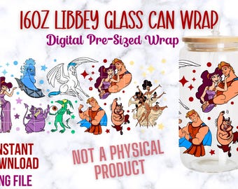 Hercules Libbey Glass Wrap, 16oz Glass Can Wrap, Full Size Wrap, Cartoon Tumbler, Hercules PNG Wrap, 16oz PNG Wraps, Libbey Glass Can Wrap