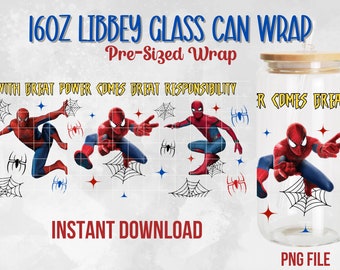 Spinne 16 Unzen Verpackung, 16 Unzen Libbey Glasverpackung, Superhelden-Verpackung, Superheld 16 Unzen Libbey Verpackung, Verpackung in voller Größe, Sublimationsverpackung, Spinne PNG