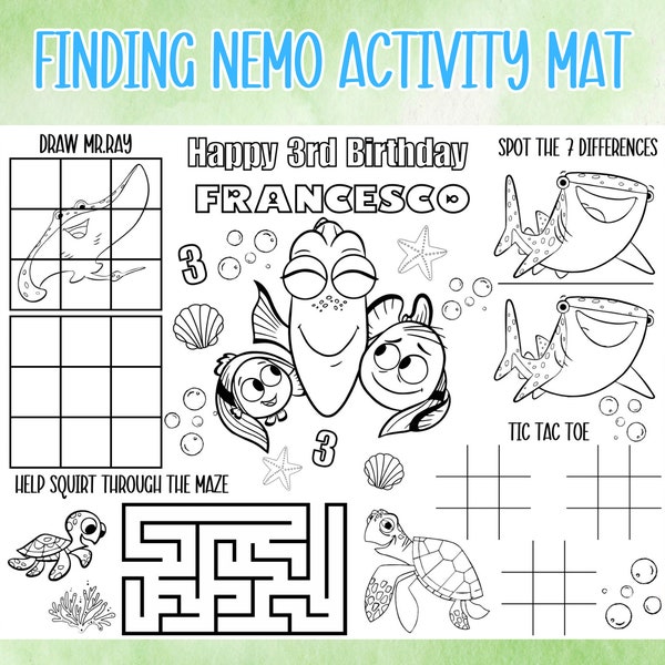 Finding Nemo Coloring Activity Mat, Finding Nemo Coloring Pages, Finding Dory Coloring Activity Mat, Finding Dory Coloring Pages