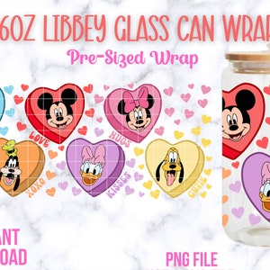 Mickey 16oz Libbey Glass Wrap, Valentinstag Mickey Mouse, 16oz Glasdosenverpackung, Cartoon Tumbler Wrap, Valentinstag Mickey & Minnie, Valentine