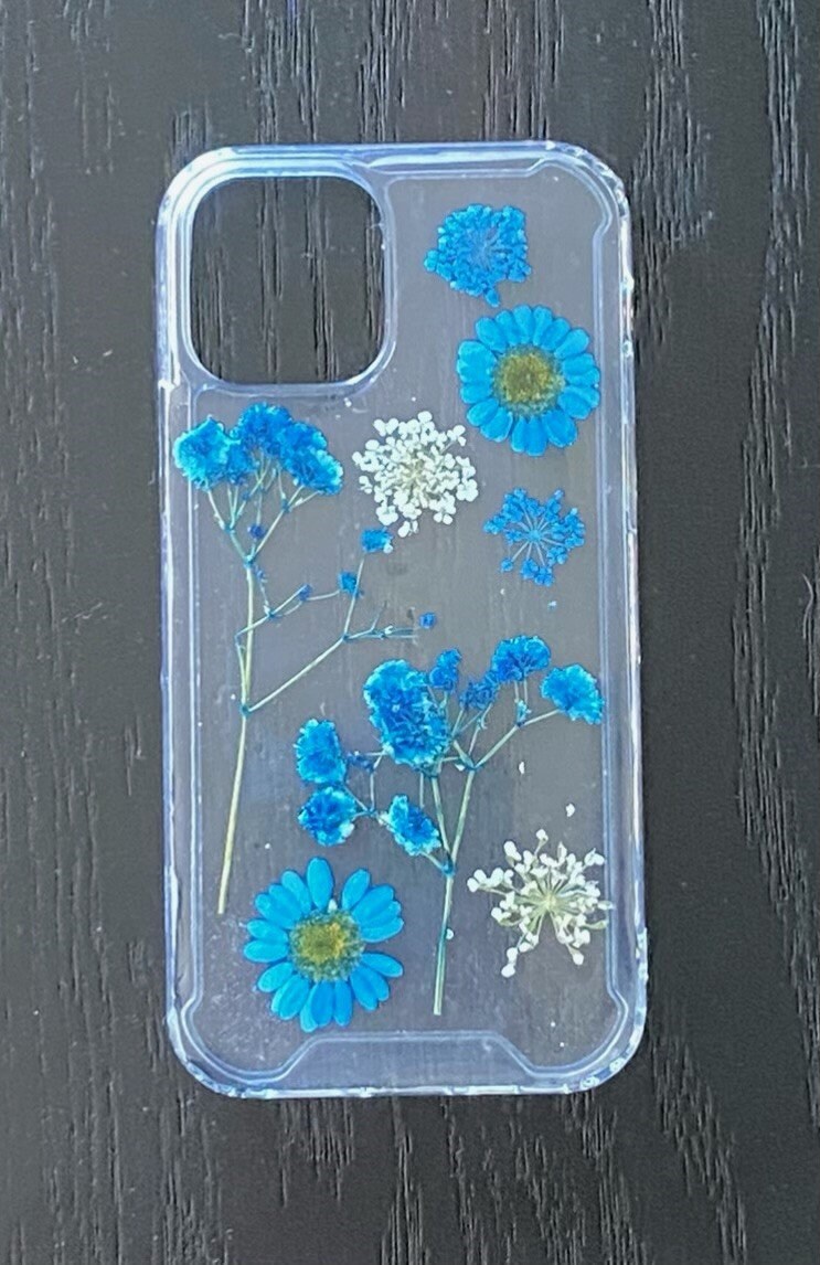 Iphone 12 Hard Case With Blue Flowers Etsy
