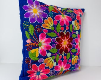 Textured Decorative Throw Pillow Covers Peruvian Handmade Pillow Couch Decorative Floral Embroidery Handmade Embroidered Flowers  Boho