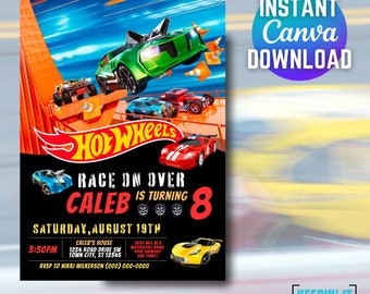 Editable Hot Cars Birthday Invitation / Race Cars Invitation Style 2