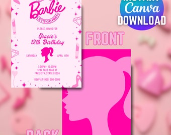 Vieni, andiamo, invito alla festa di compleanno/invito alla bambola Barb rosa