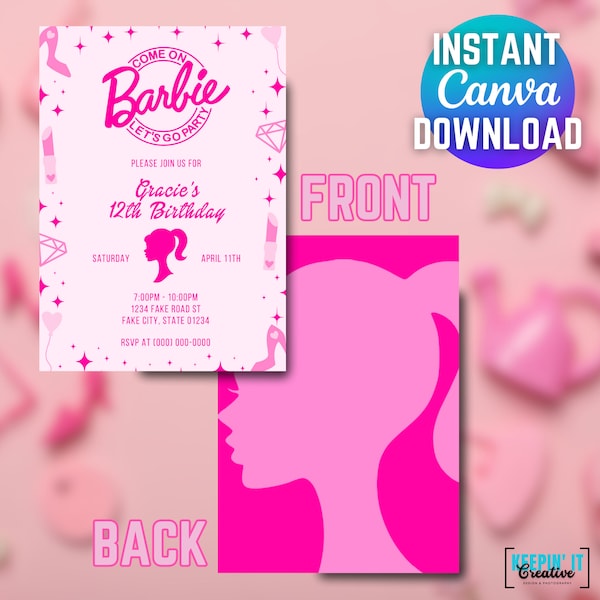 Come On Let's Go Party Birthday Invite | Pink Barb Doll Invite