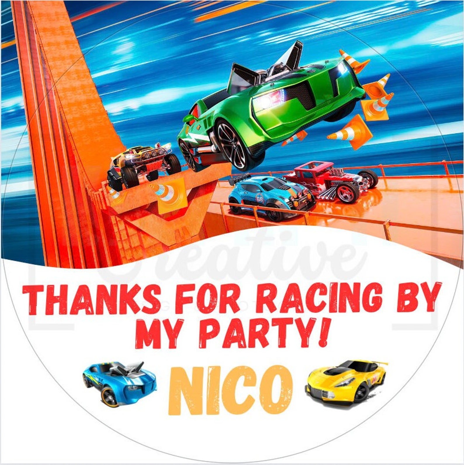 Cars Party Sticker Hot Cars Birthday Sticker Design / Race Cars Sticker Style 2 - Etsy