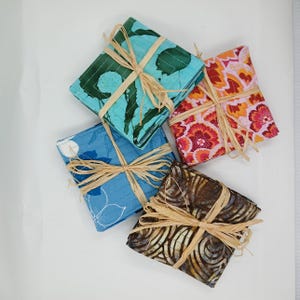 Handmade cotton quilted fabric square coaster set of 8