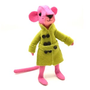 Wool felt pink lion panther in trenchcoat