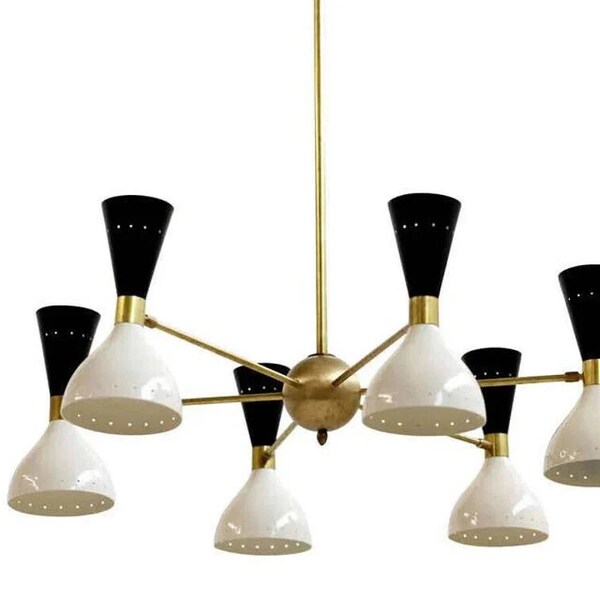 Mid Century Brass Diabolo Colored Chandelier Italian Stilnovo Sputnik Starburst