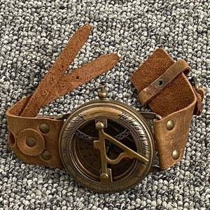 Wrist Compass Watch Brass Sundial Nautical Vintage Leather Antique marine Watch