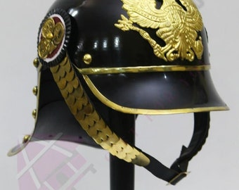 Antuque Style German Picklehaube Helmet, Prussian Steel & Brass Military Officer Pickelhaube Helmet Military Officer With Stand