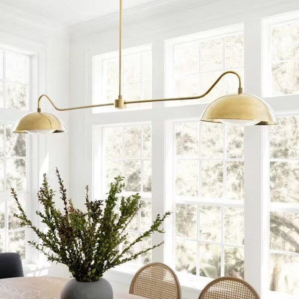 Aldorno Linear Chandelier With 2 Arm Shade handmade light Chandelier Mid Century Modern Brass lights