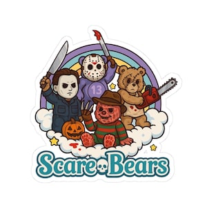 Scare Bears Horror Sticker – Cute Slasher Bear Vinyl Decal (3&quot;, 4&quot;, 6&quot;) for Laptop, Skateboard, Water Bottle