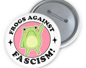 Pin de ranas contra el fascismo / Insignia de botón de rana adorable / Accesorio punk cottagecore / Regalo de activismo político / Pin para chaqueta y mochila