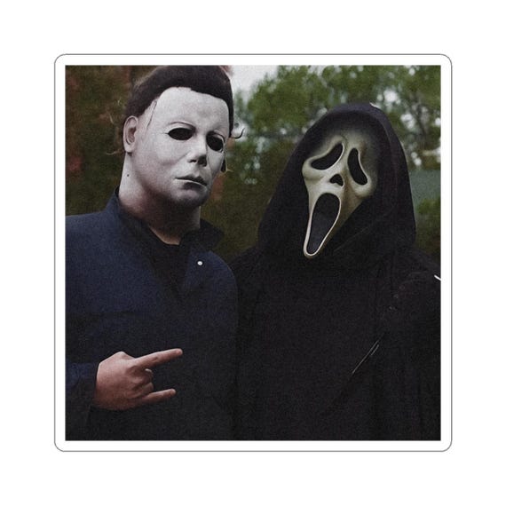 Horror Duo Sticker | Classic Slasher Mask Sticker | Retro Horror Vinyl | Waterproof Sticker | Laptop Water Bottle Decal
