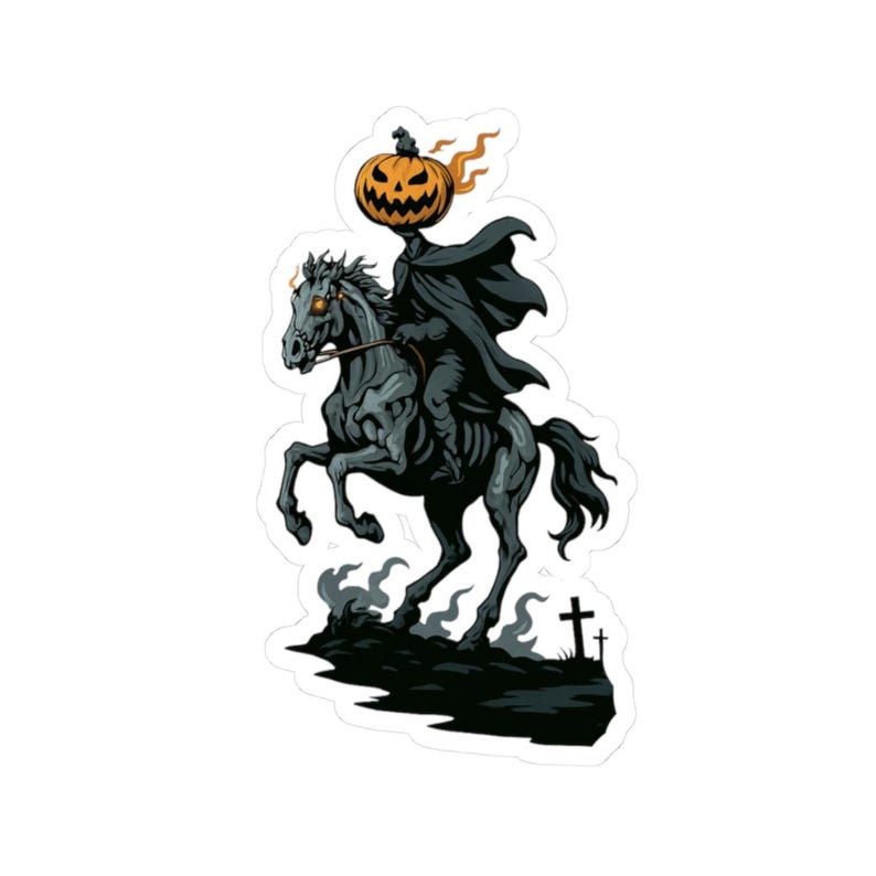 Headless Horseman Halloween Sticker – Spooky Pumpkin Rider Vinyl Decal ...