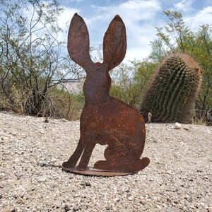Metal Jackrabbit sculpture / 22 inch life-sized / southwest desert / metal art sculpture / handmade gift / bunny rabbit figure / yard art