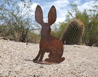 Metal Jackrabbit sculpture / 22 inch life-sized / southwest desert / metal art sculpture / handmade gift / bunny rabbit figure / yard art