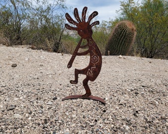 Metal Kokopelli on a Crescent Moon Base/Southwest desert/ metal art/handmade gift / yard art/lawn sculpture/garden decor/rustic/Small