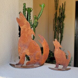 Metal Coyote Howling on Crescent Moon Base / metal sculpture / wolf dog art / southwest yard art / rustic Coyote garden art / handmade gift
