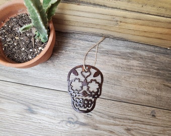 Sugar skull ornament / metal art / holiday decoration / southwest / rustic decor / Christmas gift