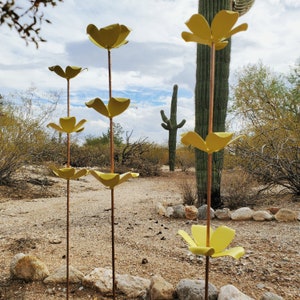 Metal Flower Stakes garden decoration - 3 ft YELLOW and copper color - yard art - metal art - garden flowers - home decoration - handmade