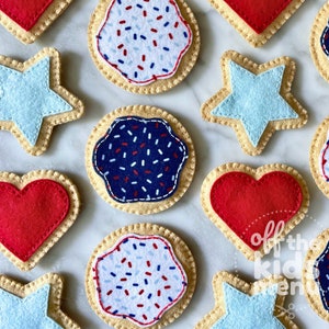 Felt Cookies Patriotic Felt Food 4th of July - Felt Play Food - Felt Bakery Set - Summer Play Food Play Kitchen - Photo Prop - Toddler Gift