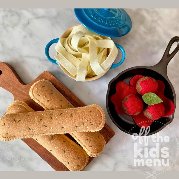 Felt Spaghetti Meatballs Breadstick, Felt Pasta Noodles, Felt Food, Play Pasta, Italian Food Toy, Play Kitchen Food, Foodie Gift Toddler