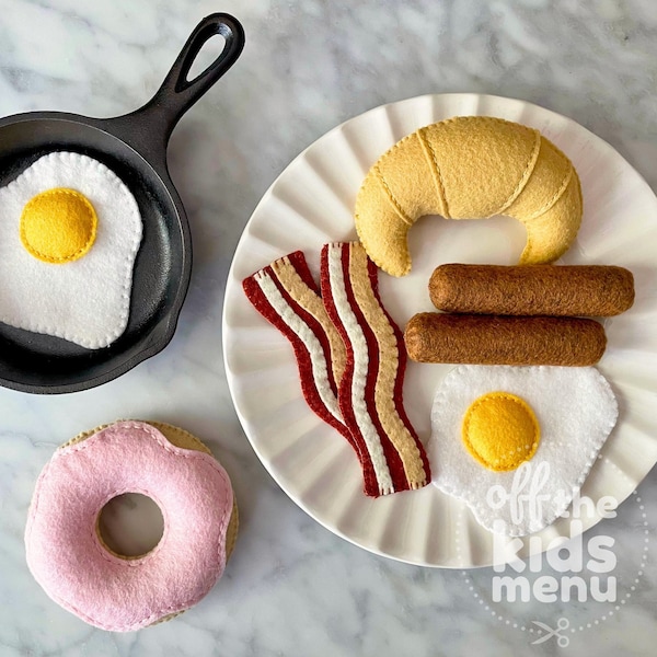 Felt Breakfast, Felt Donut Egg Bacon Sausage Croissant, Felt Food Breakfast Set, Pretend Play Food, Play Kitchen, Foodie Gift for Toddler