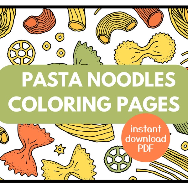 Pasta Noodles Coloring Page Printable - Digital Download for Instant Printing - Pasta Theme Boredom Buster