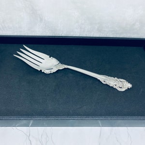 Vintage Solid Sterling Silver Salad Serving Fork By Wallace Silver, Grande Baroque (Sterling, 1941), 9 1/2&quot;L, 121.5Gram, Free Shipping