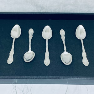 Antique Sterling Silver Tea/Dessert Spoons (Set of 5), Floral Pattern, By P.W.Ellis, 4 3/4&quot;L, 82.2g, Free Shipping