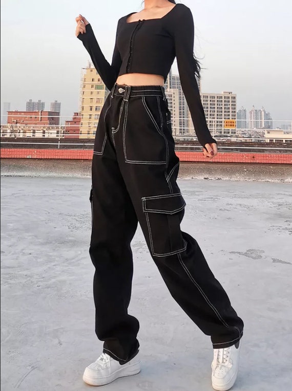 Women's Cargo Trousers Contrast Stitch 