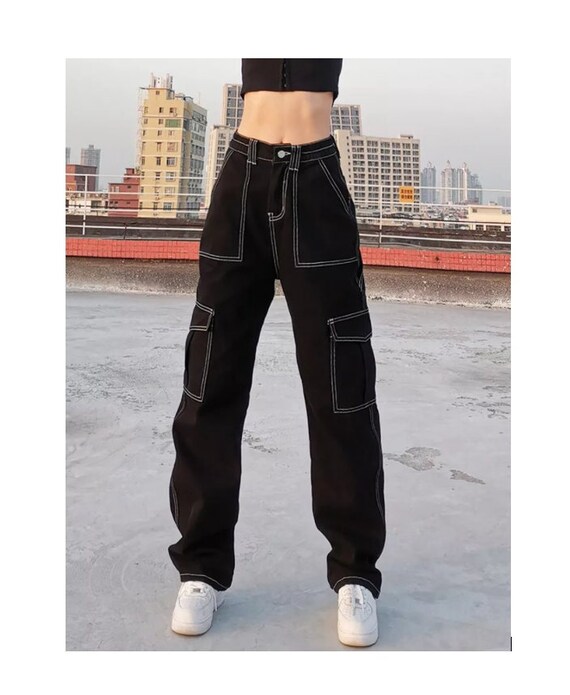 Women's Cargo Trousers Contrast Stitch 