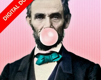 Download digital da arte pop do chiclete do presidente Abraham Lincoln, retrato caprichoso alterado, chiclete rosa