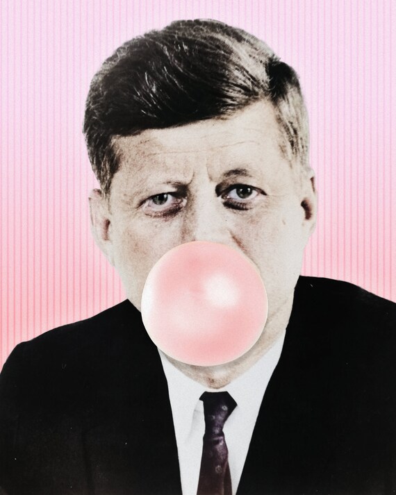 President John F Kennedy Bubble Gum Pop Art, Whimsical Altered