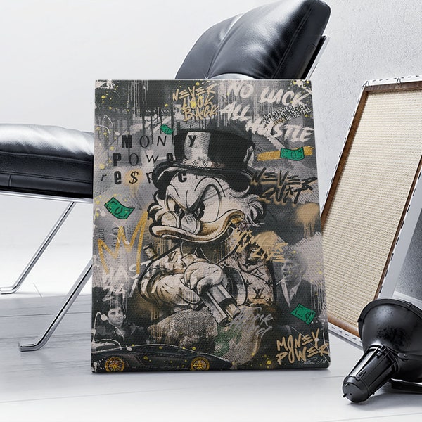 Scrooge Dagobert Duck Lamborghini Luxus Deko Kunst Bild Poster Leinwand Dekoration Wohnzimmerbild -  hochwertige Kunst - S10307 - Hochformat