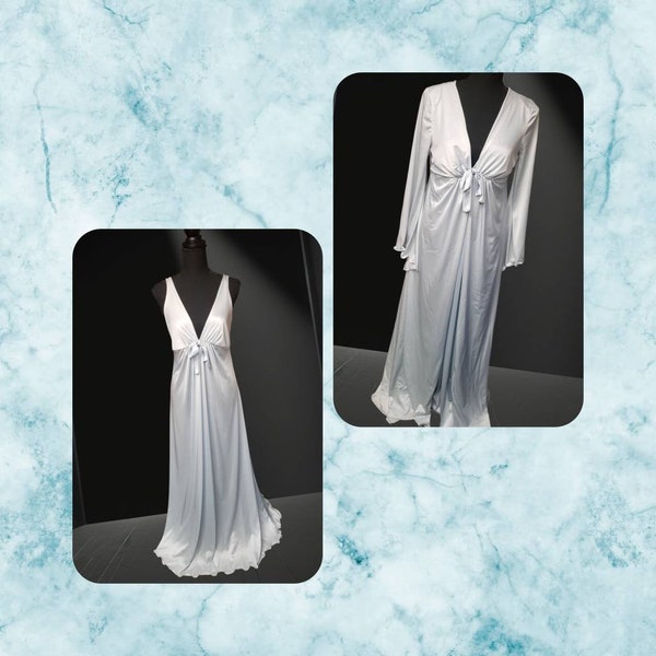 Vintage Olga 9741 2-Pc Peignoir Set Nightgown Negligee *READ* Sz 36 Ice Blue RARE