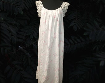 Vintage Lucie Ann Silver Label Floral Cotton Blend Nightgown  Size L