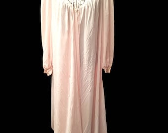 Vtg Claire Sandra by Lucie Ann Sz L Peignoir Robe Pink w/ White Lace