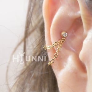 Clous d'oreilles conque double chaîne 20 g 16 g, anneau double chaîne conque, boucle d'oreille cartilage chaîne hélicoïdale, acier chirurgical 316 l, fait main HiUnni, 1 pièce
