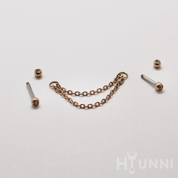 16g 14g Dainty Thin Double Chain Industrial Piercing Earring 316l