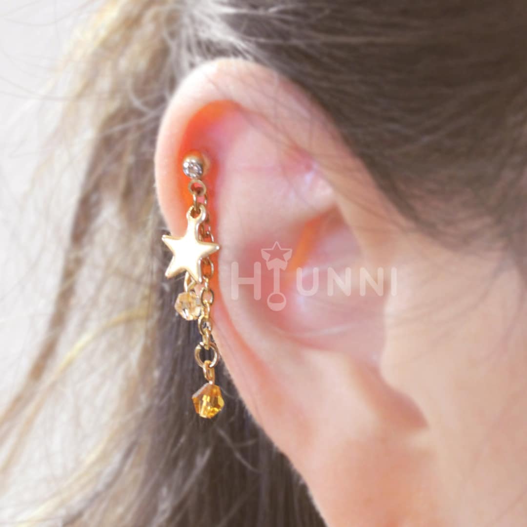 20g, 16g Star Dangle Cartilage Ear Stud, Helix Earring, 316l Surgical Steel, Cartilage Earring, Flat Back Labret Bar, Hiunni Handmade, 1pc - Etsy Japan
