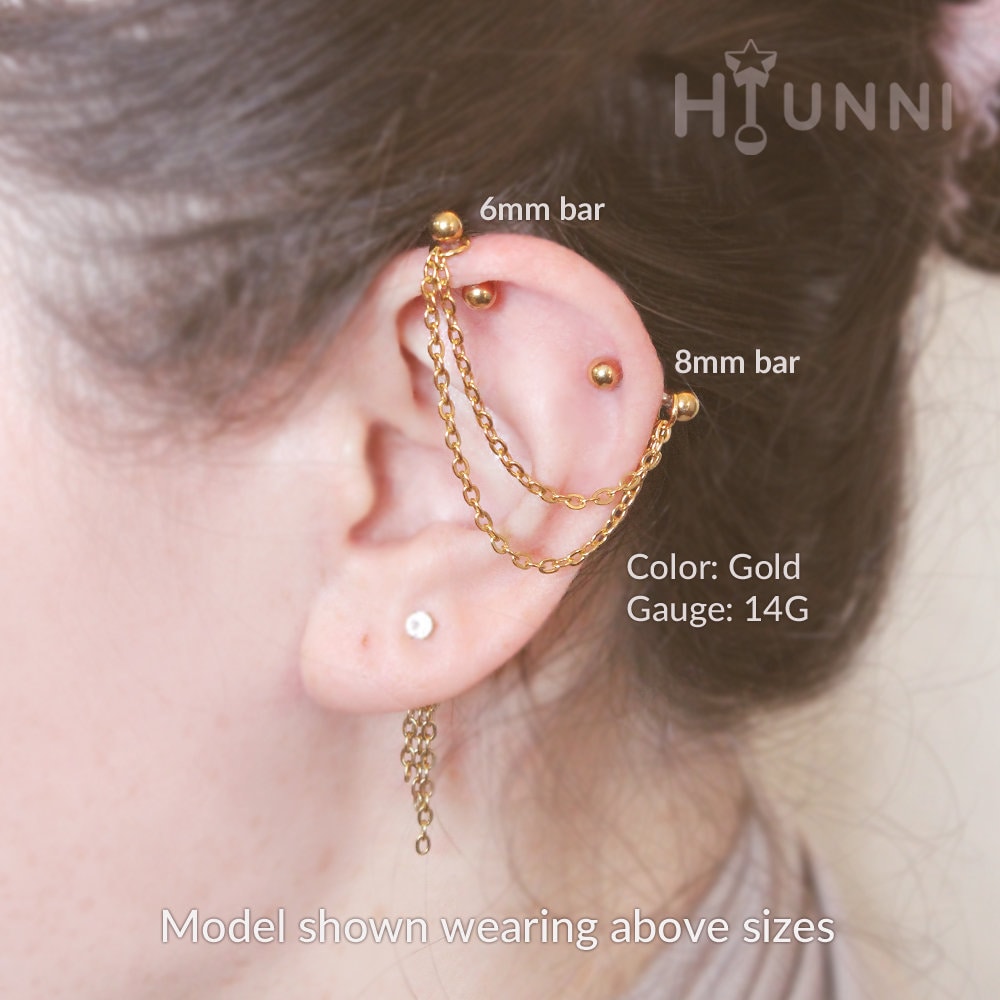16g 14g Double Chain Industrial Piercing Earring, Helix