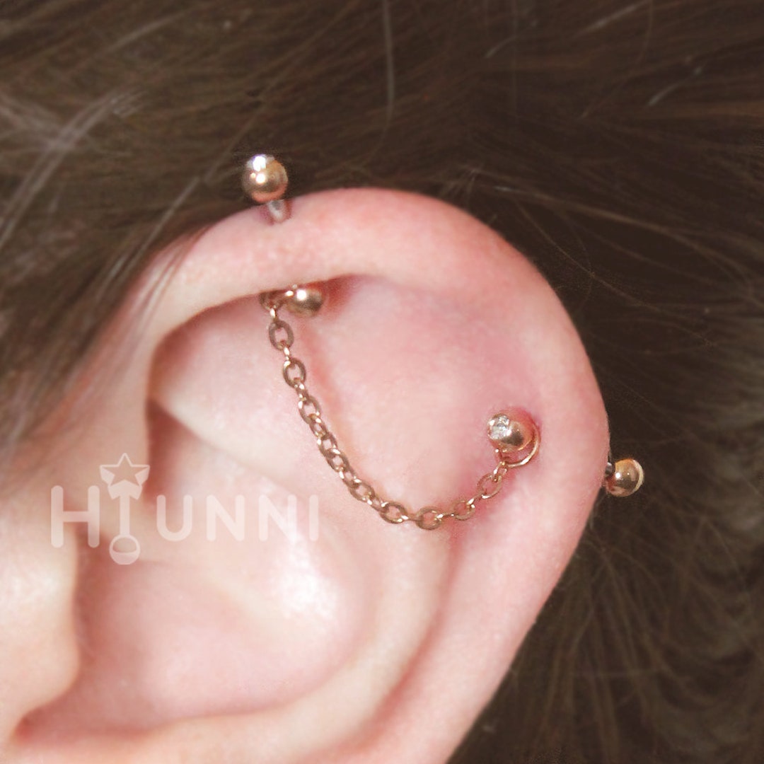 16g 14g Dainty Thin Chain Industrial Piercing Earring, 316l