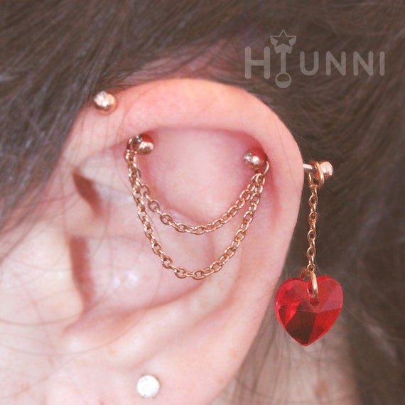 316L Surgical Steel Red Heart Crystal Helix Barbell 316L Surgical Steel Red Heart Crystal Helix Barbell